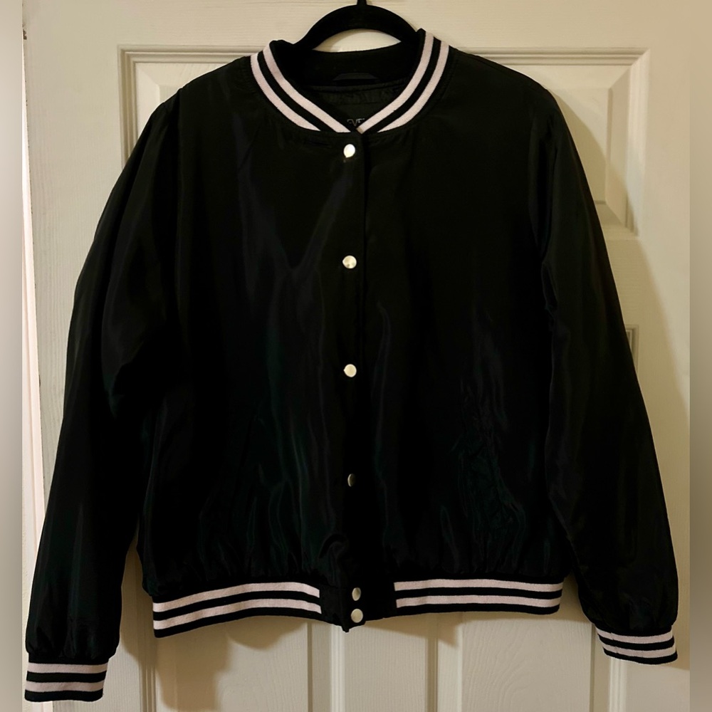 BLACK AND PINK VARSITY JACKET GIRLHOODCORE NEUTRAL CONTEMPORARY PASTEL GOTH